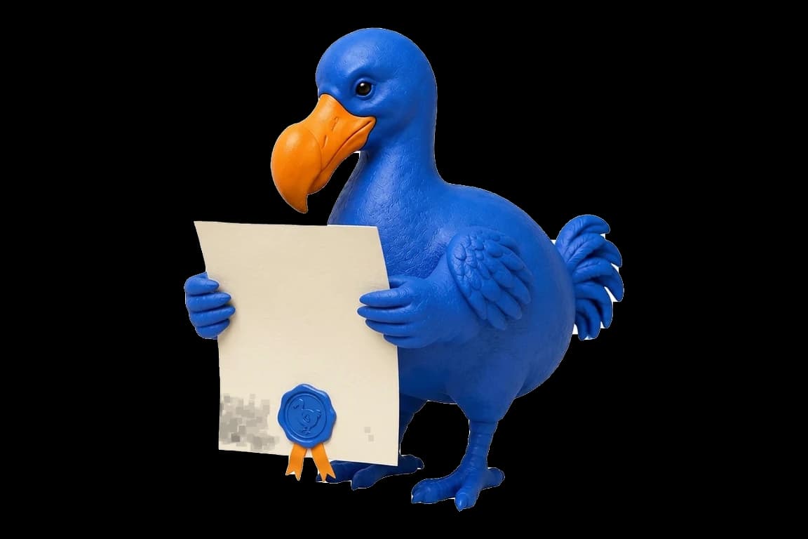 Le dodo bleu présente une grande feuille ivoire scellée d’un cachet de cire bleu à ruban orange.