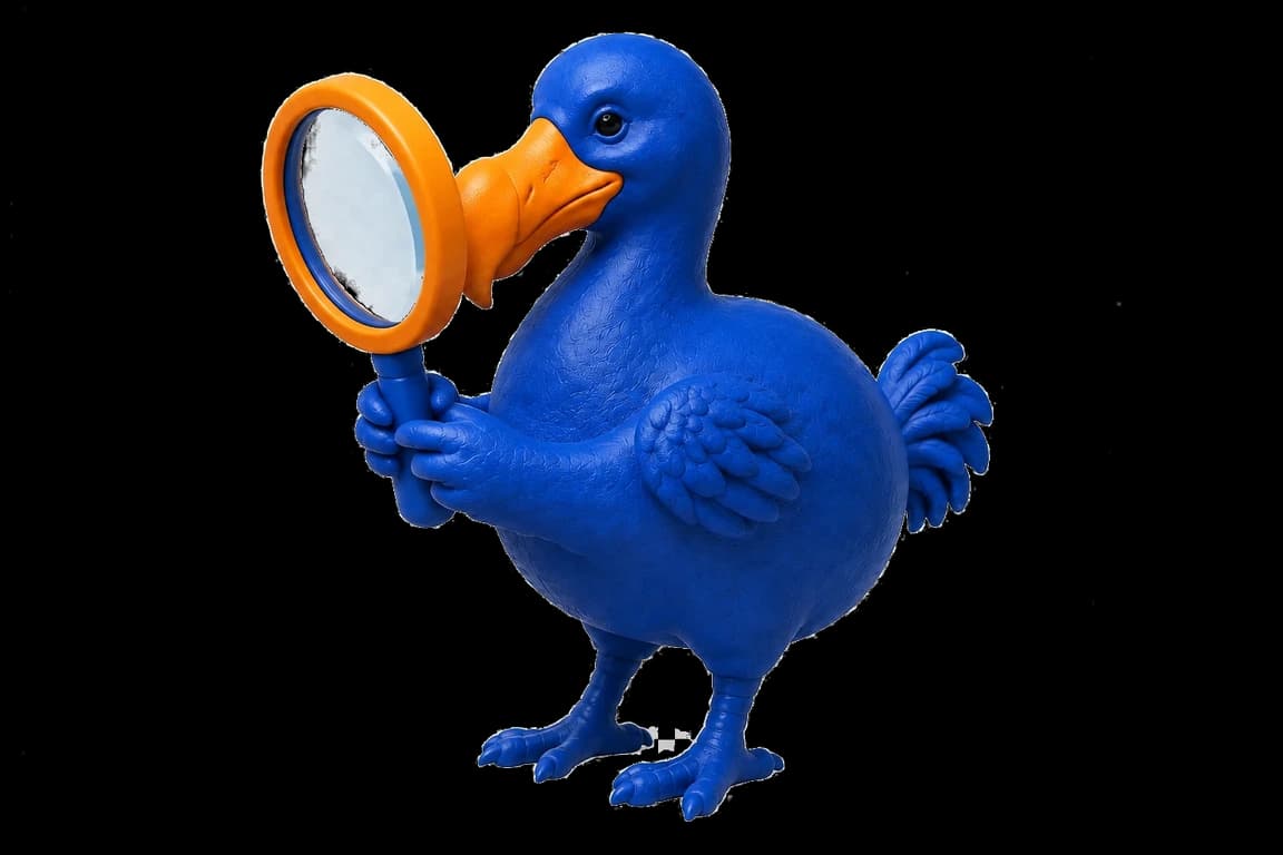 Le dodo observe à travers une loupe pour illustrer le travail de référencement.