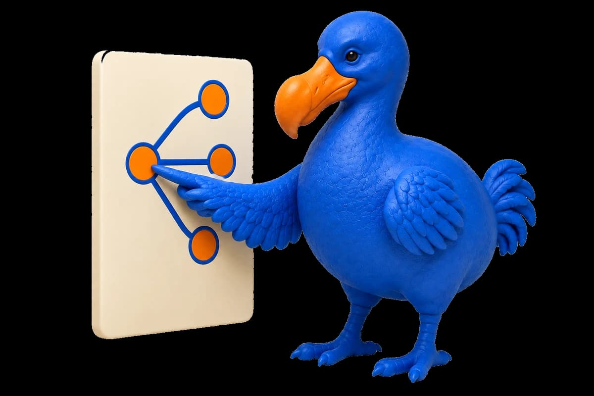Le dodo bleu explique un schéma simple sur un tableau.
